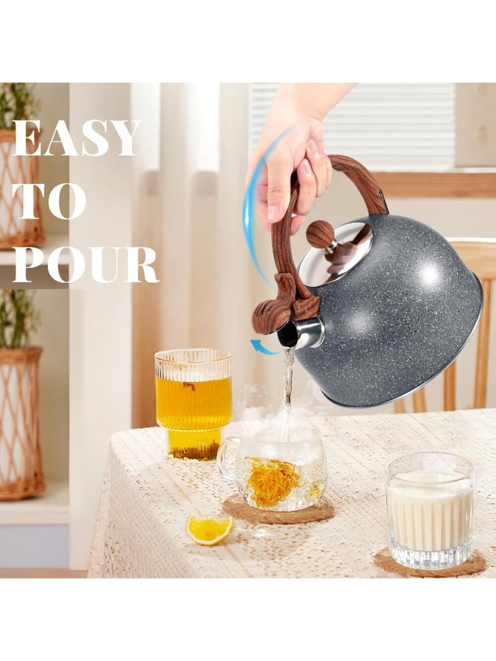 GGC 3.1QT Starry Grey Stainless Steel Whistling Tea Kettle For Kitchen Stove Top - Picture 5 of 6